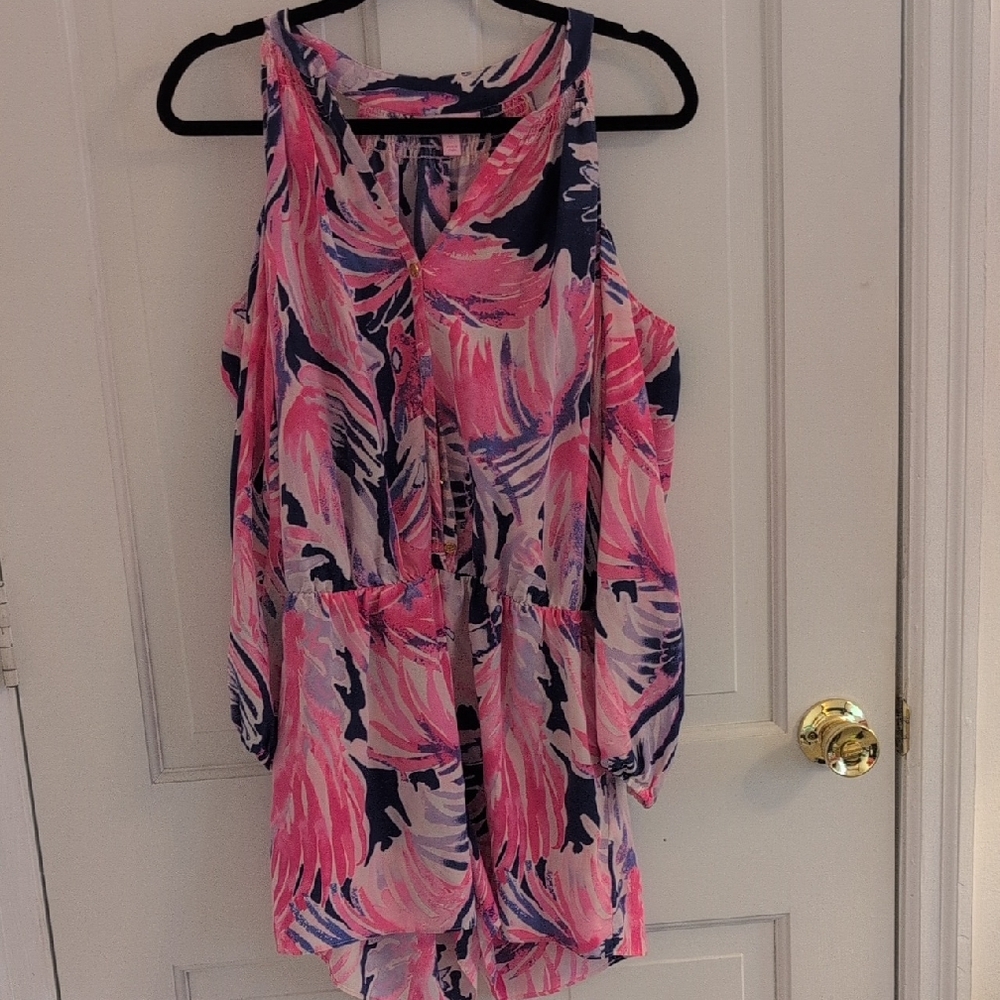 Lilly Pulitzer Pink and Blue Abstract Cold Shoulder Dress